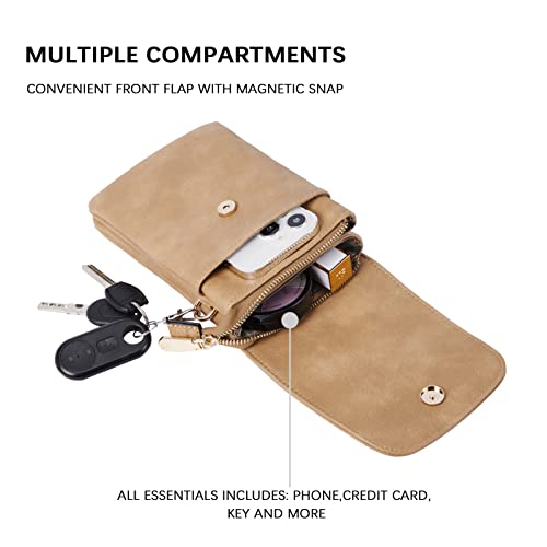 Image of BOSTANTEN Vegan Leather Small Crossbody Bag for Women Designer Cell Phone Wallet Purses Adjustable Strap, Camel Brown, Small