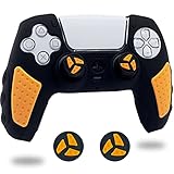 BRHE PS5 Controller Skin Anti-Slip Silicone Grip Cover Protector Rubber Case Accessories Set for Playstation 5 Gamepad Joystick with 2 Thumb Grip Caps (Yellow Black)