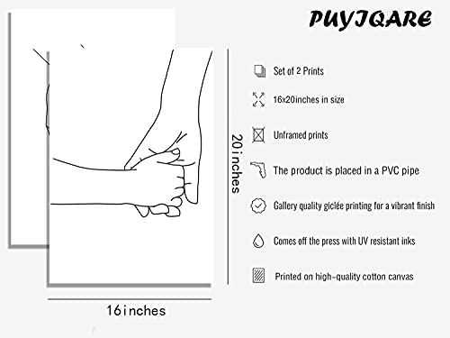 Mom & Baby Hands Line Art Prints Fashion Women Art Print Newborn Gifts Line Prints For Wall Decor Black And White Line Art Wall Decor Family Love Canvas Wall Art For Nursery Kids Room Decor Frameless (16X20Inchx2 Unframed) #TOP1