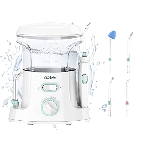 Apiker Irrigador Dental Profesional, Irrigador Bucal con Batería, 8 Boquillas Multifuncionales,10 Ajustes de Presión del agua, Capacidad de 600ml, Limpieza Dientes, Verde