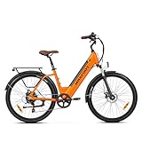 MAXFOOT MF25 Electric Bikes for Adults, 1000W Peak Motor, Up to 70 Miles, 48V 10.4Ah Built-in Battery, 25 MPH Electric Cruiser Bicycle, 26" 7-Speed Ebikes with Suspension, Orange