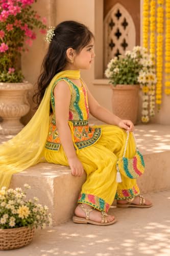 Image of Girls Clothing Set Yellow Embroidered Salwar Suit with Dupatta