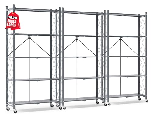 Image of ALANNG 70.7 inch H Metal Storage Shelves, 5 Tier Folding Shelf on Wheels