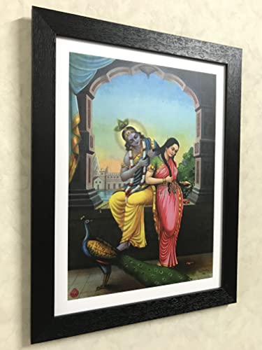 Image of Adventures� *Radha-Krishna (Radha-Madhav)*- Two Paintings by Raja Ravi Varma, Set of 2 Wall D�cor Frames. Matt Satin Print with MDF & 1 inchPS Black Frame. Size 14 inchx18 inch each.