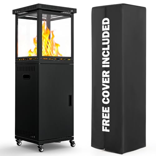 Image of Pamapic 41000 BTU Outdoor Propane Patio Heater, CSA Certified Weather Resistant Outdoor Heater with Lockable Wheels & Protective Cover, for Backyard Balcony Garden Poolside, Dark