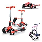 3 Wheel Portable Kids 3 in 1 Scooter - Lightweight Folding Design Luminous Scooter, with Extra Wide Light-Up Wheels Toddler Scooter 3 Adjustable Heightwith– Indoor and Outdoor for Children 3-12,Red