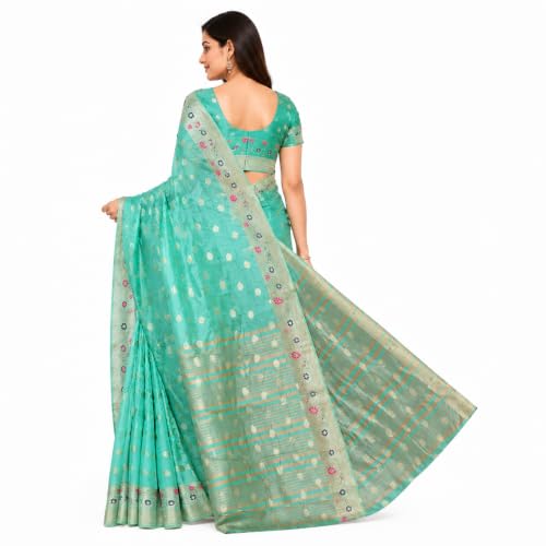 Image of Sarees for Women Wear Organza Silk Banarasi Sari Kanjivaram Pure Paithani Wedding Original Kanchipuram Pattu Sadi with Blouse Piece 2026 (KeriFlower)