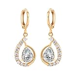 Pendientes de Oro de 9k para Mujeres, aro con Forma Hueca de Agua de Agua moissanite Pendientes Colgantes para Mujeres Oro