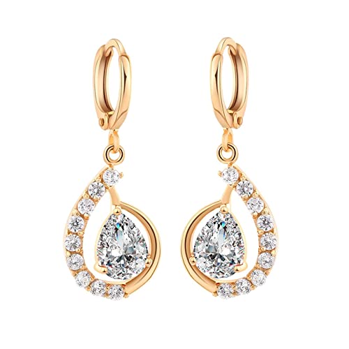 ZQHWYZ 18K Gold Earrings for Women, Hoop with Hollow Waterdrop Shape Moissanite Dangle Earrings for Women Gold