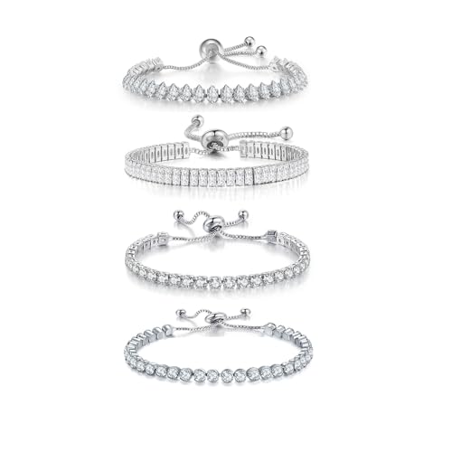4pcs Silver Tennis Bracelets for Women Cubic Zirconia Prom Bracelets Silver Gold Wedding Jewelry Cz...