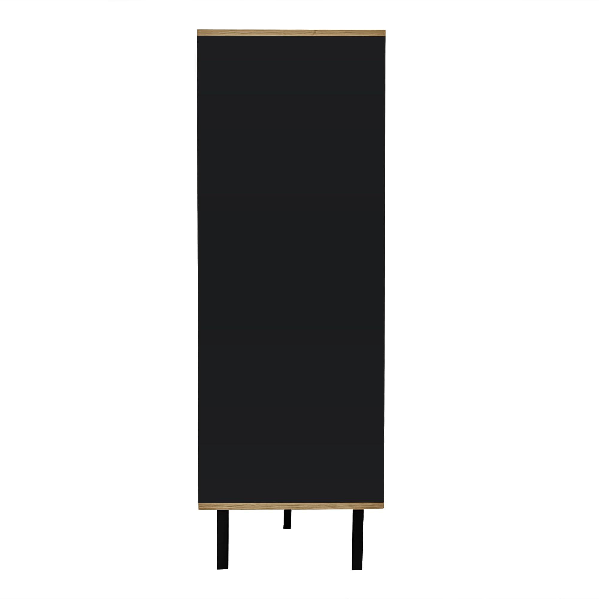 KAZZIO Armarios auxiliares, aparador, vitrinas con cristal e iluminación LED. Contiene laminados, una combinación de colores negro y madera, diseño único de rayas de madera negra