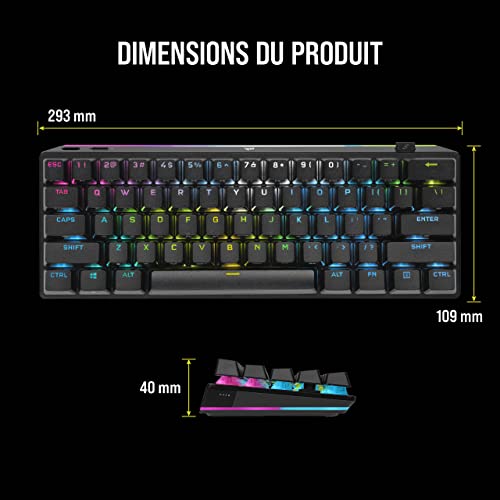 Corsair K70 Pro Mini Wireless RGB 60% Clavier Mécanique de Jeu - Commutateurs Cherry MX Red - Capuchons de Touches PBT Double-Shot - Compatible iCUE - PC, Mac, PS5, PS4, Xbox - AZERTY FR - Noir