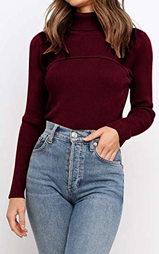 Prettygarden Women’s Turtleneck Knit Sweater Long Sleeve Soft Classic Fit Pullover Tops (Wine Red, Small, S) #TOP18