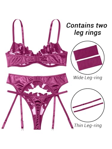 Image of Lilosy Sexy Leaf Floral Embroidered Mesh Sheer Women Underwire Push Up Lingerie Set