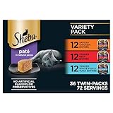 Sheba Perfect PORTIONS Wet Cat Food Pate Savory Chicken Entrée, Tender Beef Entrée, Tender Whitefish & Tuna Entrée Variety Pack, (36) 2.6 oz. Twin-Pack Trays
