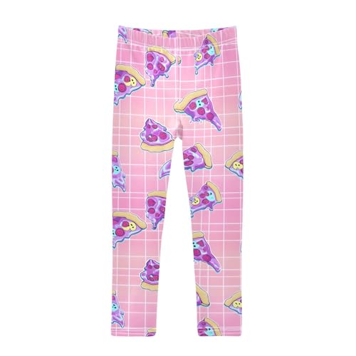 Pink Grid Neon Pizza Girls Leggings Soft Stretch Workout Yoga Dance Pants for Kids Casual Tights