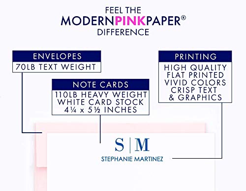 Image of Modern Pink Paper Personalized Stationary for Men or Women, Professional Personalized FOLDED Note Cards, Your Choice of Colors and Quantity (Modern)