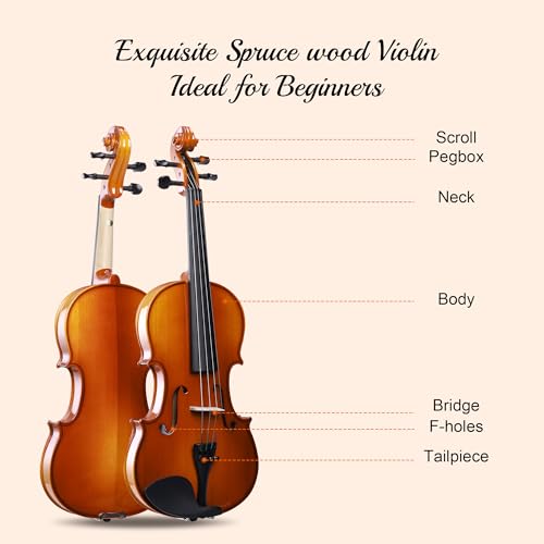ADM Acoustic Violin for Beginner 4/4 Full Size Violin Set Solid Wood Ebony for Adult Teen Student Starter Kit with Hard Case, Rosin, Shoulder Rest, Bow, Music Stand, Strings, Free Lessons, Matte Brown - Thumbnail 6