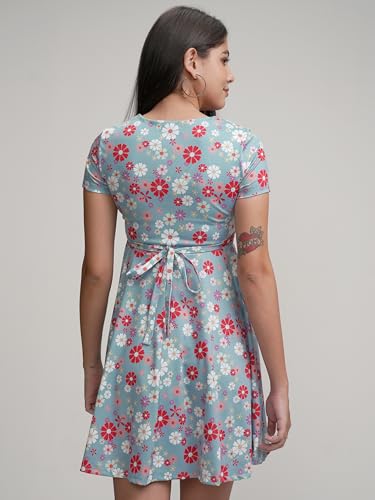 Image of Tokyo Talkies Womens Elegant Flared Sleeve Playful Mini Dress | Flowy | Feminine Silhouette for Effortless Grace | Floral Print | Dress for Women | Women Dress | Stylish Women Dress