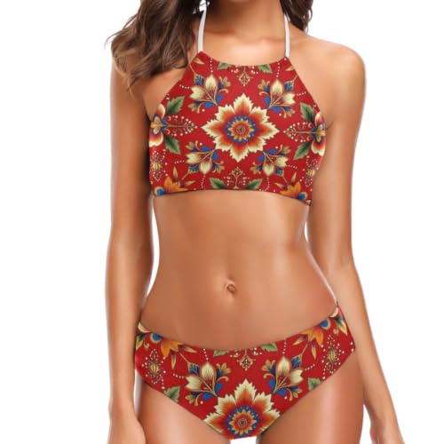 Bikini enveloppant rouge pour femme du S au XXL avec soutien-gorge sans fil