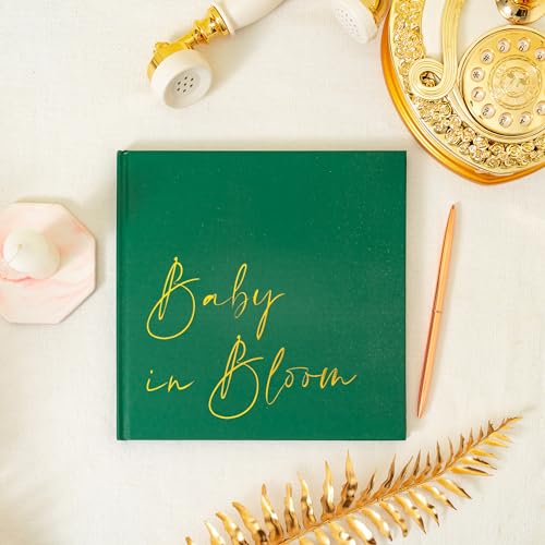 Image of Calculs Baby in Bloom Baby Shower Guest Book, Green | 8.5-inch square hardcover keepsake book, 32 blank sheets for messages and instant photos, pen included