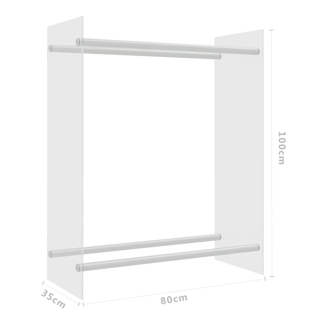 Brennholzregal 80x35x100 cm aus gehärtetem Glas und Stahl, moderner Kaminholzständer für Wohnzimmer, Kaminregal zur geordneten Holzlagerung, robustes Kaminholzregal