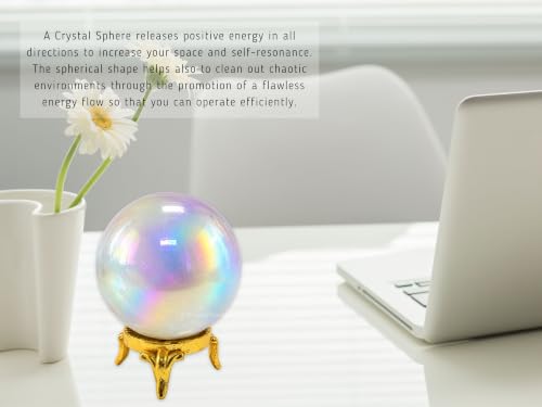 Image of Certified Angel Aura Quartz Crystal Ball for Meditation - Premium Crystal Vastu Items for Home and Feng Shui Items for Good Luck - Ideal for Pooja Supplies and Spiritual Practices (3 inch Inch)