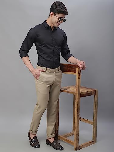 Image of Majestic Man Slim Fit Solid Cotton Formal Shirt for Men (Medium,Black)