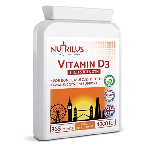Vitamin D3 High Strength 4000 IU 365 Tablets One-a-Day - 1 Year Supply - Immune Support - Bones, Muscles, Teeth Health Cover