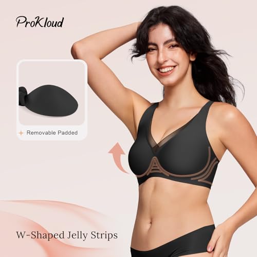 Image of ProKloud Wireless Triangle Bralettes for Women Plunge Unlined Bras No Underwire Comfortable Unpadded Everyday Tshirt Bra
