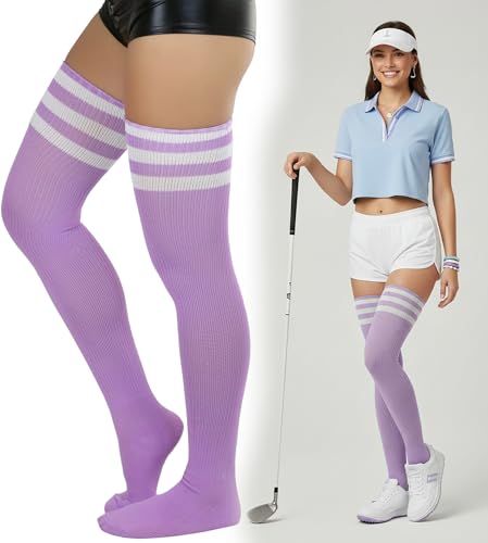 Image of ToBeInStyle Women's Heavyweight Knit Thigh High Long Socks w /Contrast 3 Stripe Top Band
