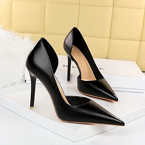 LUXINYU,Women Pointed Toe Heels Fashion Solid Stiletto Ladies Pumps Sexy Side Cutout Glossy Patent Leather Comfort Work Heeled Dress Shoes3