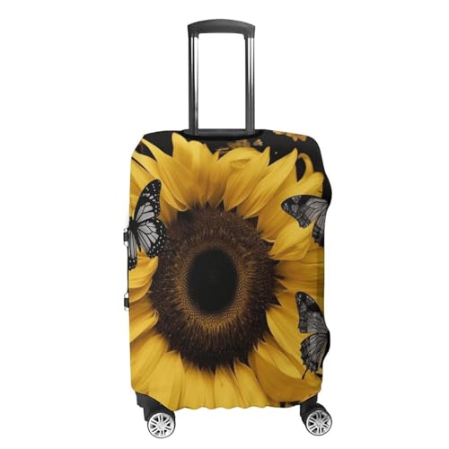 Butterfly And Sunflower Luggage Cover Travel Suitcase Covers for Luggage Elastic Carry on Luggage Covers for Suitcase Tsa Approved Washable Luggage Sleeve Protector Fits 18-32 Inch L4