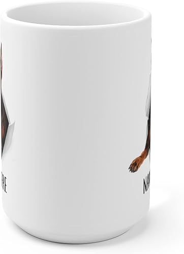 Miniatura 2 de Taza de café blanca con nombre Doberman Pinscher Choco Tan con texto personalizado, regalos de Navidad 2023, color blanco, 15 onzas
