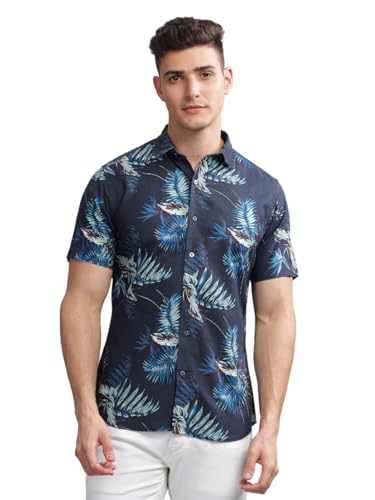 Image of MODERN ELEGANCE Men Slim Fit Navy Small Liberty Floral Printed Casual Shirt