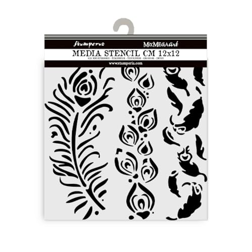 Stamperia - Plantillas gruesas para álbumes de recortes, álbumes, tarjetas, diarios y más, material flexible, fácil de limpiar, perfecto para aficiones, manualidades y regalos (mascaradas, plumas)