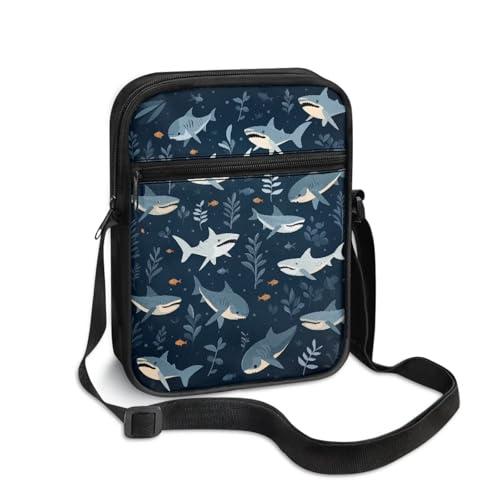 Shark Print Small Messenger Bag Satchel Cross Body Bags Multi-Use Shoulder Bag for Men Women2