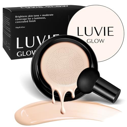 Luvie Glow Foundation Ideal for Li4324143241324up Foundation Mushroom Head Air Cushion CC Cream - BB Cream Foundation for Older Women (Lvory white)