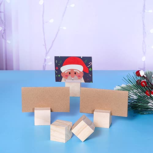 Mifengda 20 Pieces Wood Place Card Holders Table Number Holders Stands Small Table Sign Holders Display Rustic Wooden Card Holder With Brown Paper Cards For Wedding Reception Table Party Decoration thumb #2