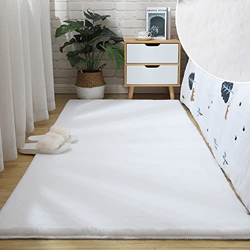 Alfombra De Piel Sintética De Conejo, Alfombra De Terciopelo Ultrasuave Para Silla De Piel, Cubierta De Sofá, Alfombra Cómoda, Alfombras De Noche Peludas, Color Blanco,80 x 200 cm Cover
