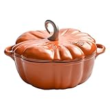 Cast Iron Pumpkin Cocotte - Dutch Oven Pot With Lid, Non Stick, Stew & Soup Pot, Serves 3-5, Halloween & Thanksgiving Decor Gift (Orange)