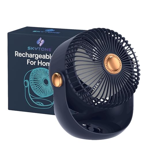 Image of SKYTONE Table Fan For Home | High Speed-Ultra-quiet, 360 Adjustment for Better Cooling-Fan-Upto 8 Hrs. Runtime-3 Speed Modes Portable fan for Home, Office, Kitchen (NAVYBLUE)