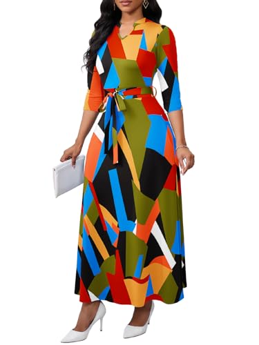Image of BubFee Maxi Dresses for Women Semi Formal Long Dress 3 /4 Sleeve Casual A-line Church Dresses with Pockets