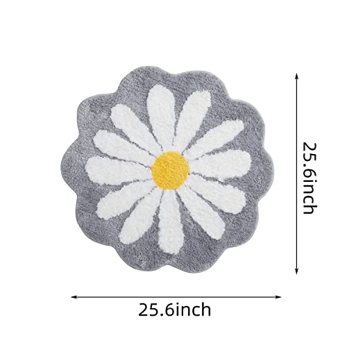 Cute Bath Mat,Pink Flower Rug,Water Absorption Non Slip Mat,Soft Machine Wash Rug Mat for Bedroom Kitchen Bathroom Toilet Floors 25.6 x 25.6 Inches (Grey) - Cosy Home Interiors Cute Bath Mat,Pink Flower Rug,Water Absorption Non Slip Mat,Soft Machine Wash Rug Mat for Bedroom Kitchen Bathroom Toilet Floors 25.6 x 25.6 Inches (Grey) - Image 2