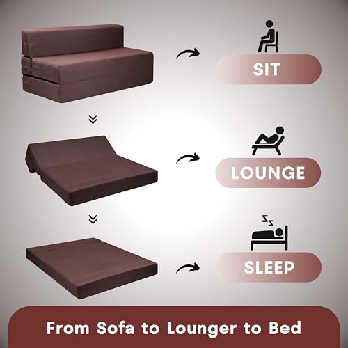 Image of Amazon Brand - Solimo 3 Seater 5 * 6 Jute Fabric Washable Cover Sofa Cum Bed 3 Seater Double Foam Fold Out Sofa Cum Bed (Finish Color - Brown Delivery Condition - Pre-Assembled)