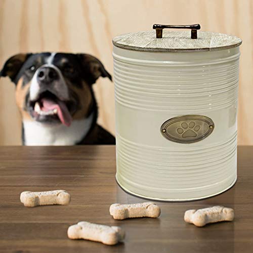 Product Image 3: nu steel metal Ribbed Ivory 3 Pc set Jumbo Pet Canister with Golden PAW Plaque, Dog Food Treat Storage Container Jar with wooden Lid with sturdy bone handle, Tight Fitting Lids for Dog Biscuit Cookies