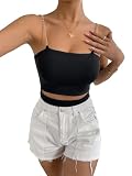 WDIRARA Women's Solid Cut Out Cami Tank Tops Chain Linked Spaghetti Strap Crop Tank Black Medium