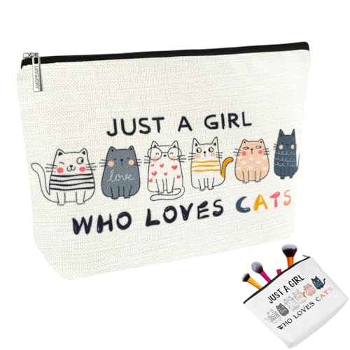OUDQFCJ Necesser de maquilhagem com design de gato, presentes originais e doces para mulheres, amantes de gatos, mães, filhas adolescentes, irmãs e melhores amigas (com fecho de correr)