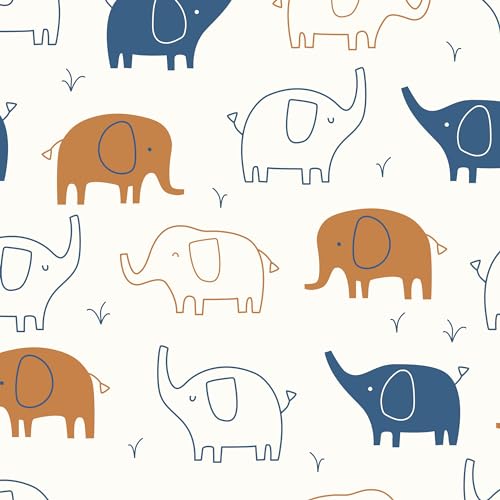 Image of Lambs & Ivy Playful Elephant 100% Cotton White /Blue Baby Fitted Crib Sheet