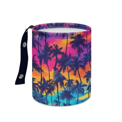 Image of Colorful Palm Car Trash Bag, Cars Trash Can - Cute, Portable, Collapsible for Back Seat, Floor, or Hanging Headrest Waste Basket - Car Garbage Accessory